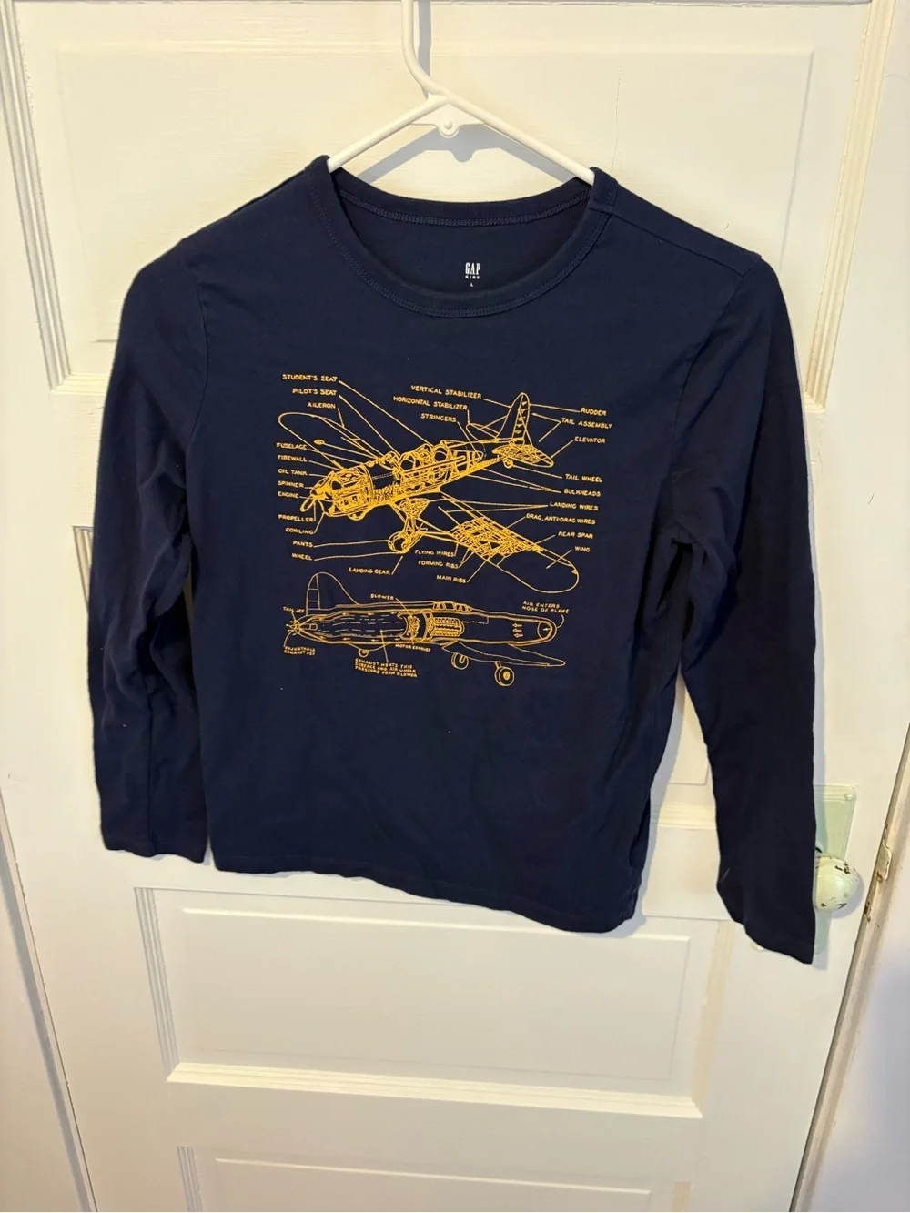Gap Kids Navy Long-Sleeve Plane Blueprint Graphic Tee size L